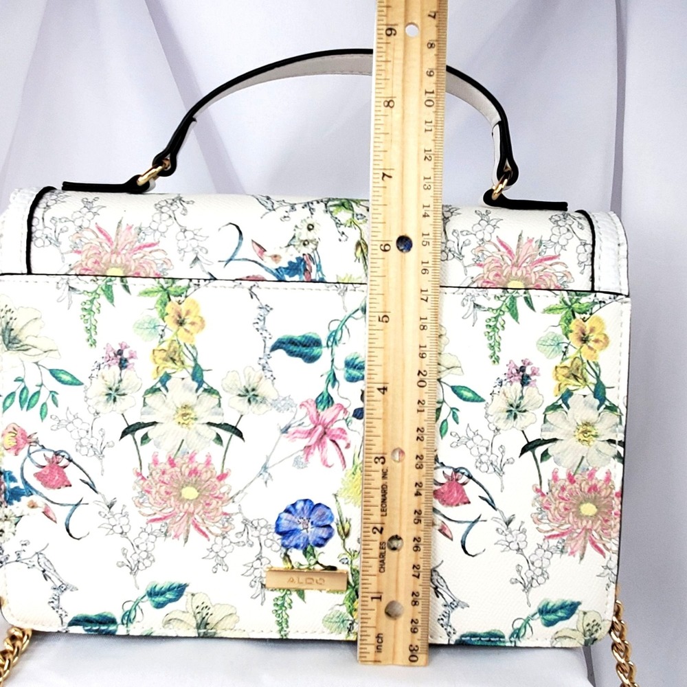 Aldo Floral White Top-Handle Crossbody Bag Gold Chain Strap *READ* - Picture 10 of 12
